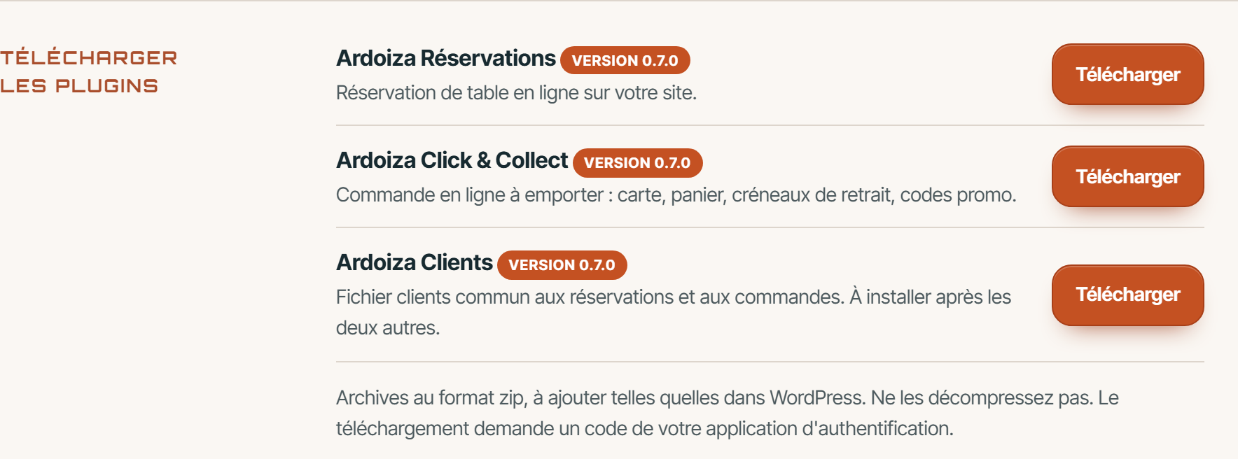 Espace client, rubrique Licence et extensions : la liste « Télécharger les extensions »