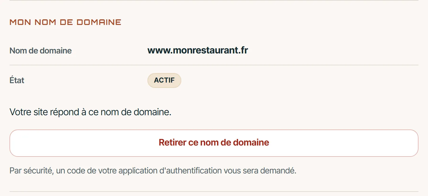 La carte une fois le nom relié : état « Actif ».